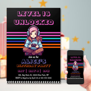 Teen Gaming Gamer Girl Video Game Player Birthday  Invitation