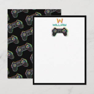 Teen Gaming Gamer Video Game Kids Monogram Note Card