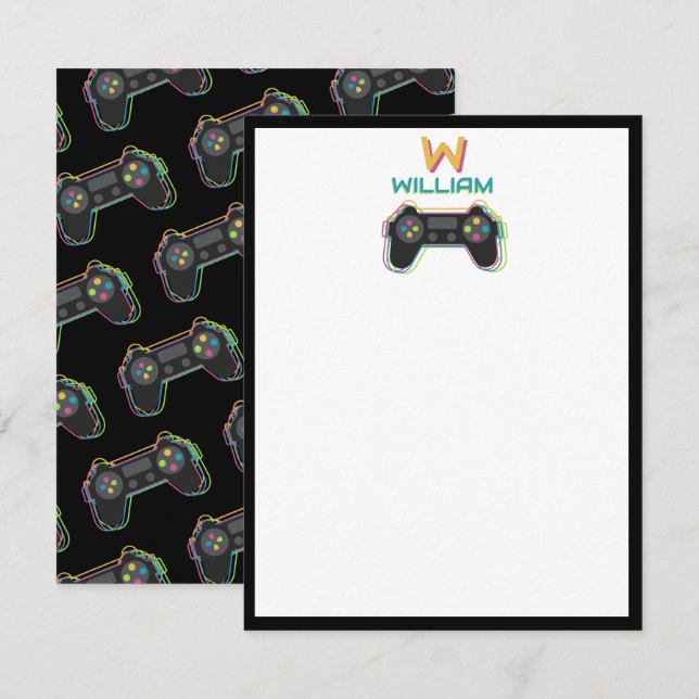 Teen Gaming Gamer Video Game Kids Monogram Note Card (Front/Back)