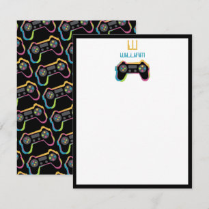 Teen Gaming Gamer Video Game Kids Monogram Note Card