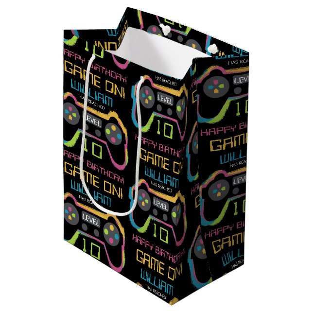 Teen Gaming Gamer Video Game Player Birthday Medium Gift Bag (Front Angled)