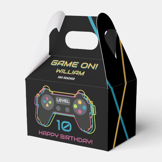 Teen Gaming Gamer Video Game Player Neon Birthday Favor Boxes (Front Side)