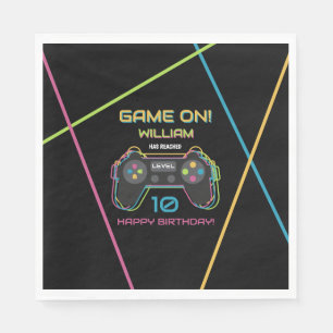Teen Gaming Gamer Video Game Player Neon Birthday Napkins