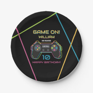 Teen Gaming Gamer Video Game Player Neon Birthday Paper Plates