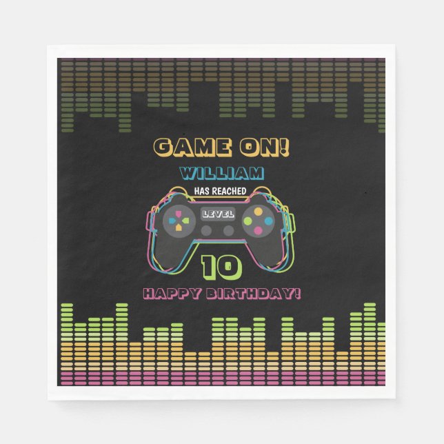 Teen Gaming Gamer Video Game Player Retro Birthday Napkins (Front)