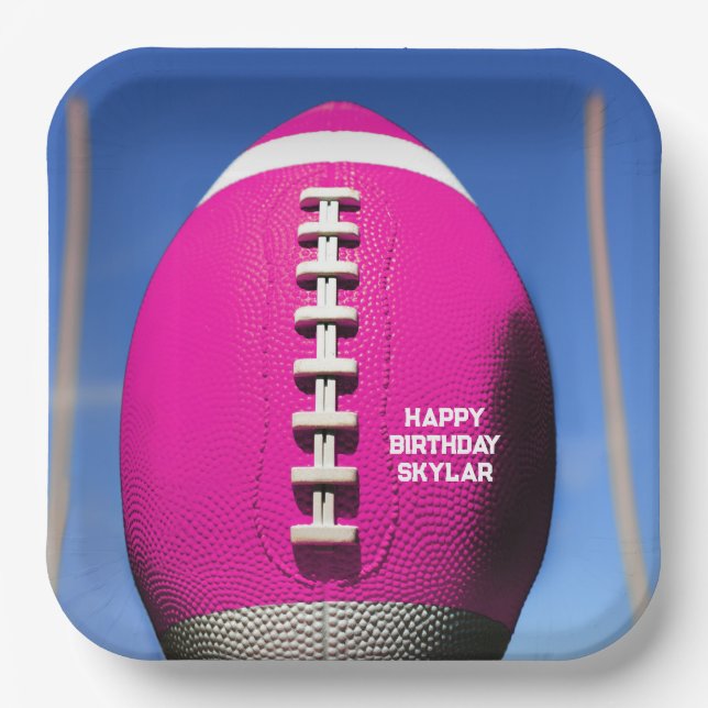 Teen Girl Blue Sky Goal Post Pink Football Paper Plates (Front)