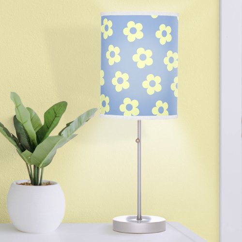 Teen Girl Blue Yellow Cute Floral Pattern Table Lamp