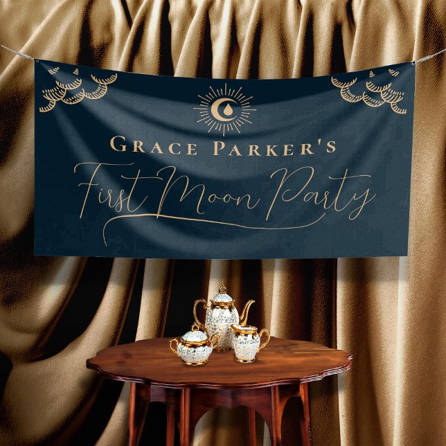 Teen Girl Celestial Blue First Moon Period Party Banner (In Situ)