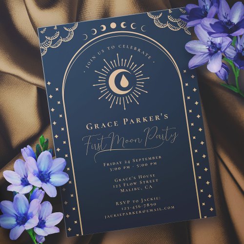 Teen Girl Celestial Blue First Moon Period Party Invitation