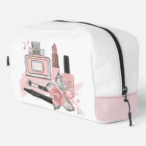 Teen Girl Cosmetics in Pink and White Dopp Kit