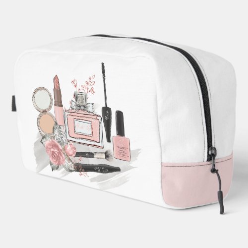 Teen Girl Cosmetics in Pink and White Dopp Kit