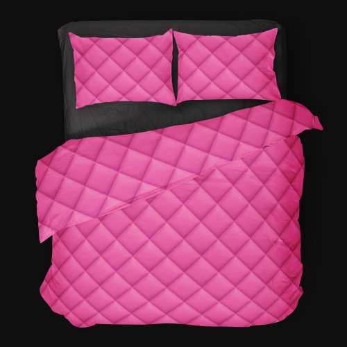 Teen Girl Elegant Hot Pink Quilted Square Pattern Duvet Cover