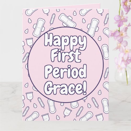 Teen Girl First Period Name Pink Cute Tampon Pad Card