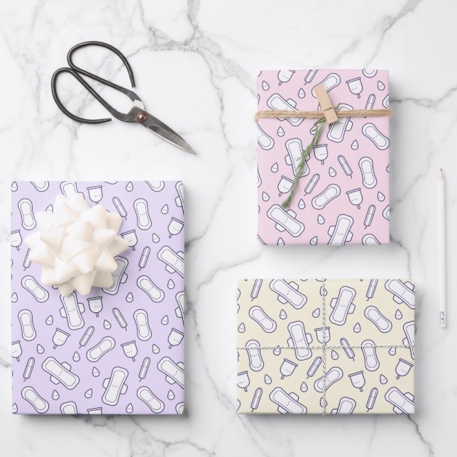 Teen Girl First Period Party Menstrual Pattern Wrapping Paper Sheets (Front)