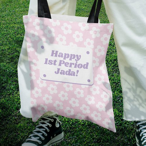 Teen Girl First Period Pastel Pink Flower Pattern Tote Bag