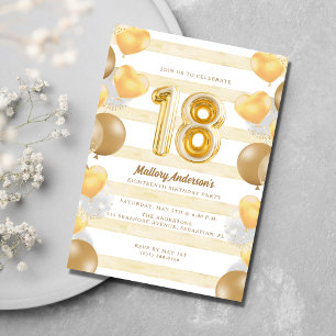Teen Girl Gold Balloon 18th Birthday Party Invitation