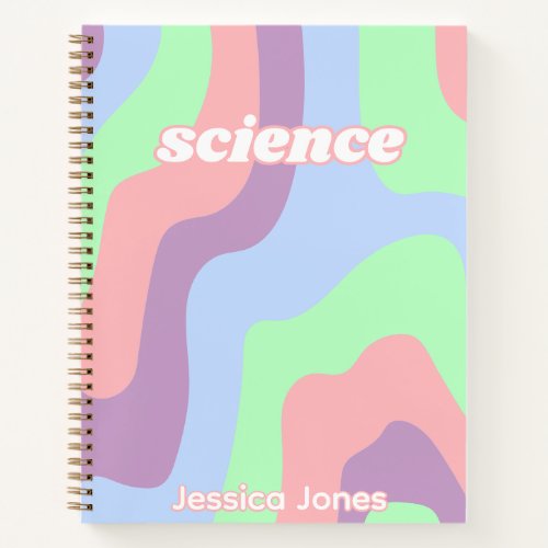 Teen Girl Groovy Pink Blue Wavy Lines Subject Name Notebook