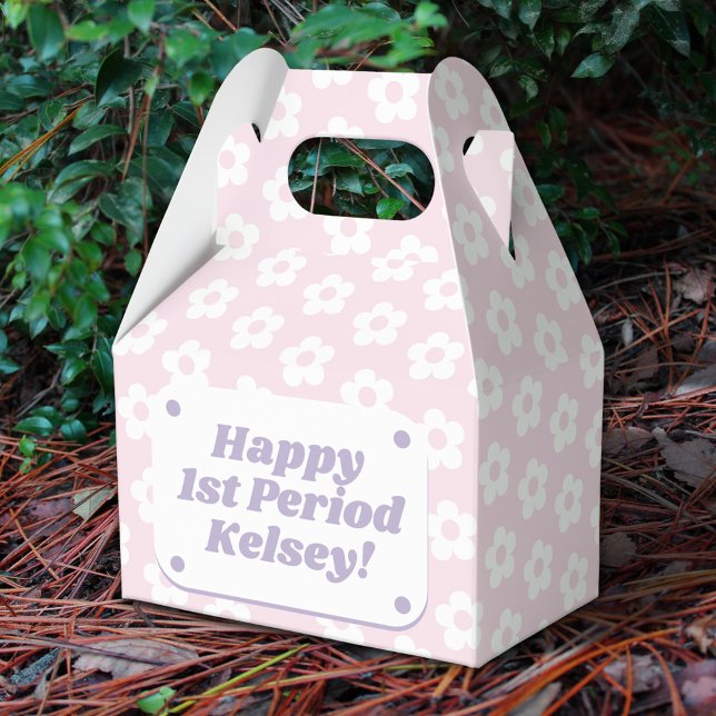 Teen Girl Happy First Period Party White Flower Favor Boxes (In Situ on forest floor)