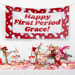 Teen Girl Happy First Period Red Menstrual Pattern Banner