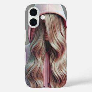 Teen Girl Hiding Behind Long Blond Hair iPhone 16 Case
