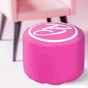 Teen Girl Hot Pink Calligraphy Monogram Pouf