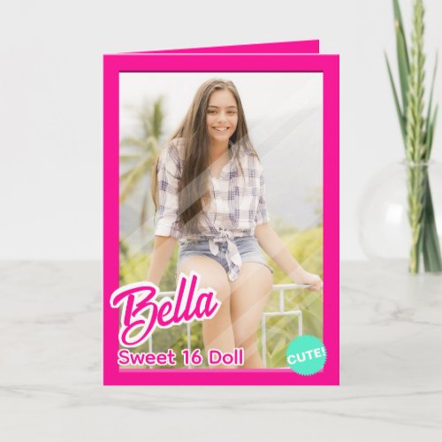 Teen Girl Hot Pink Photo Doll Box Sweet 16 Card