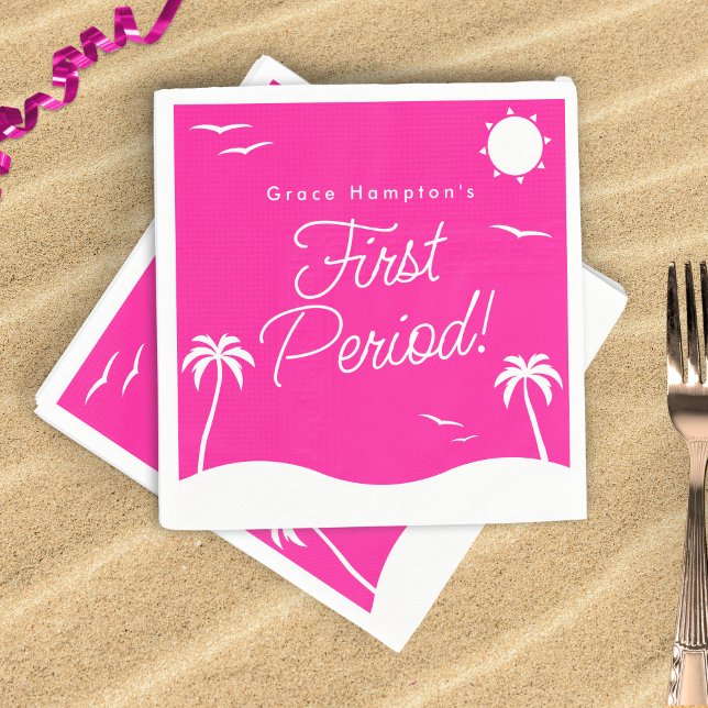 Teen Girl Hot Pink Summer First Period Party Napkins (In Situ on Beach)