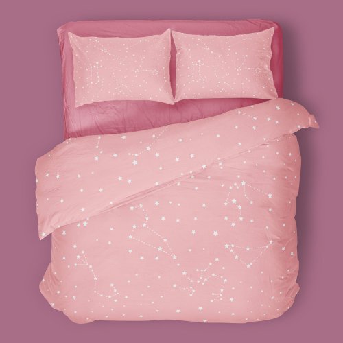 Teen Girl Night Sky Pastel Pink Stars Astrology Duvet Cover