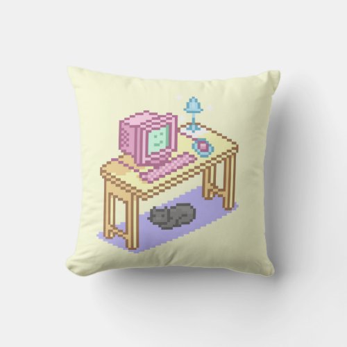 Teen Girl Pastel Yellow Computer Pixel Art Throw Pillow