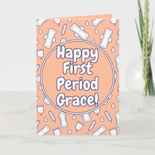 Teen Girl Peach First Period Cartoon Pads Tampons Card