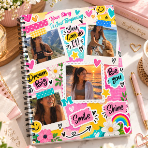 Teen Girl Photo Collage Inspirational Pink Notebook