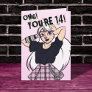 Teen Girl Pink Cartoon Punk 14th Birthday Card