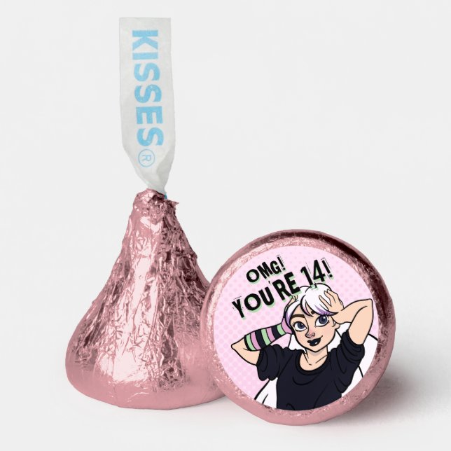 Teen Girl Pink Cartoon Punk 14th Birthday  Hershey®'s Kisses® (Front)