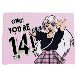 Teen Girl Pink Cartoon Punk 14th Birthday Large Gift Bag