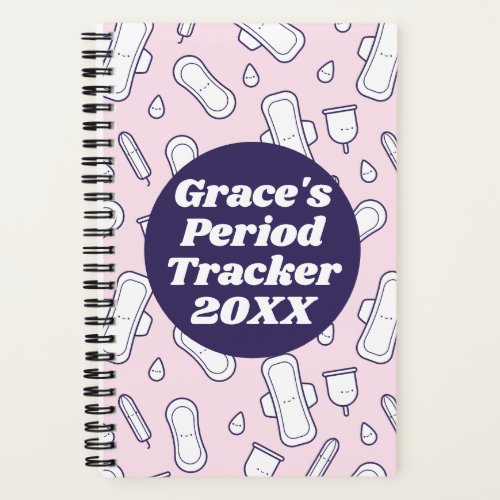 Teen Girl Pink Menstrual Pattern Period Tracker Notebook