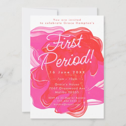 Teen Girl Pink Orange Alcohol Ink Period Party Invitation