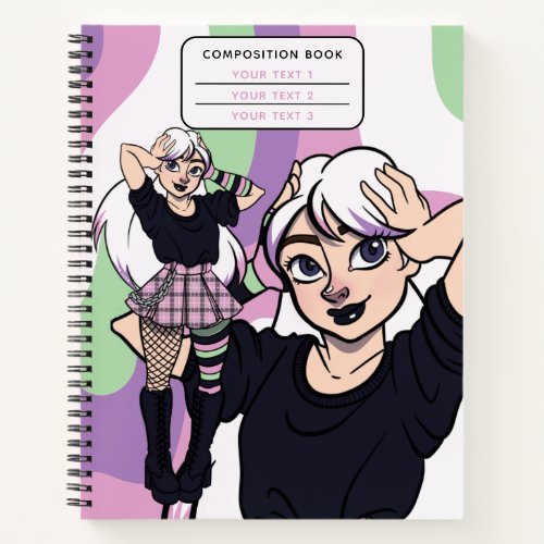 Teen Girl Pink Punk Cartoon School Subject Notebook