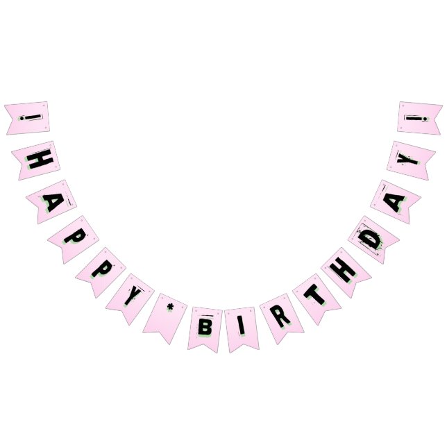 Teen Girl Pink Punk Lettering Kids Birthday Bunting Flags (All)