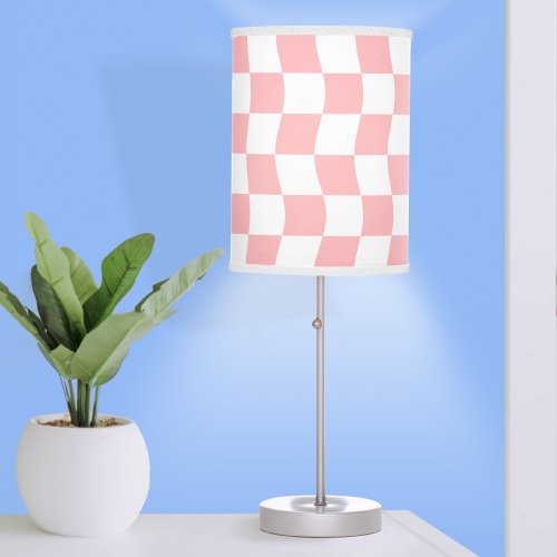Teen Girl Pink White Wavy Checkerboard Table Lamp