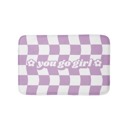 Teen Girl Purple White Checkerboard Pattern Slogan Bath Mat
