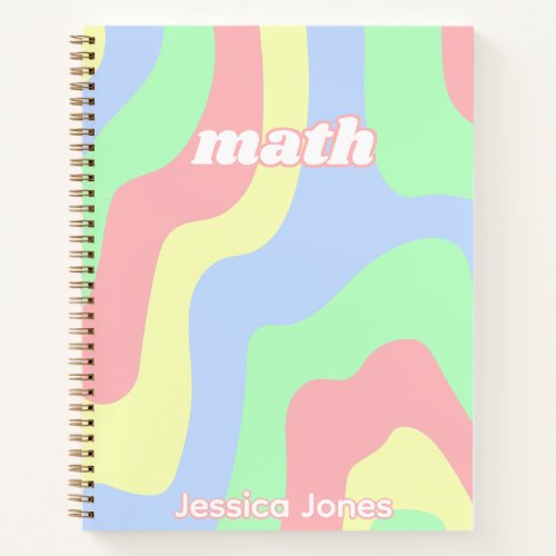 Teen Girl Retro Pink Green Wavy Lines Subject Name Notebook