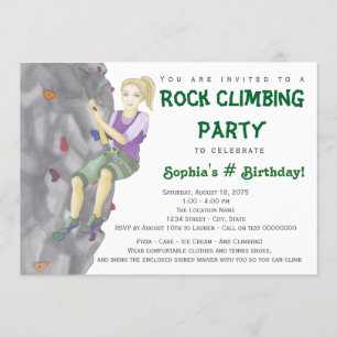 Teen Girl Rock Climbing Birthday Party Invitations