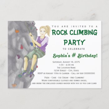 Teen Girl Rock Climbing Birthday Party Invitations by InvitationCentral at Zazzle