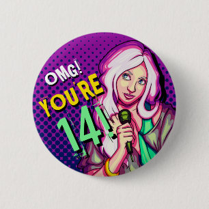 Teen Girl Singer Purple 14th Birthday Button