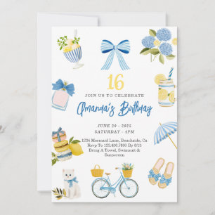 Teen Girl Summer Blue Yellow Birthday Invitation