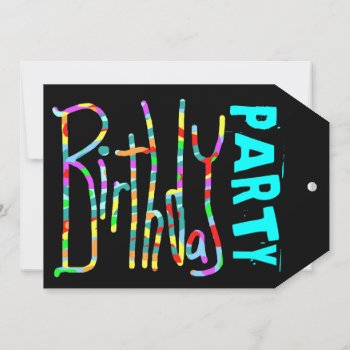 Teen Girl's Funky Black Birthday Party Invitations by PartyPrep at Zazzle