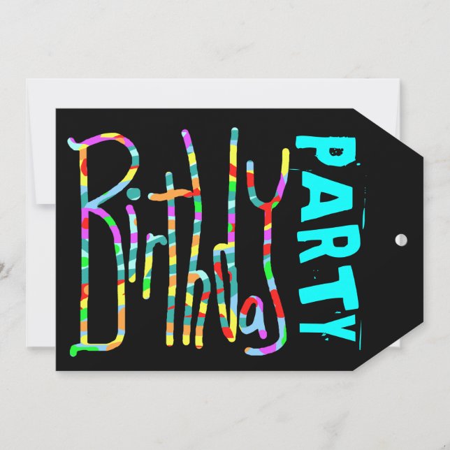 Teen Girl's Funky Black Birthday Party Invitations (Front)