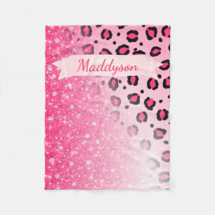 Teen Girls Personalized Sparkly Leopard Print Fleece Blanket