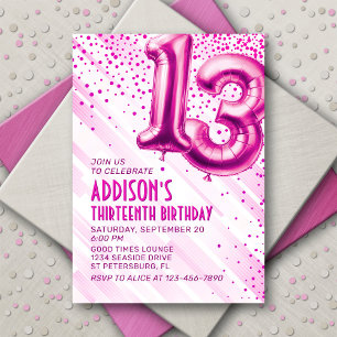 Teen Girls Pink 13th Birthday Invitation