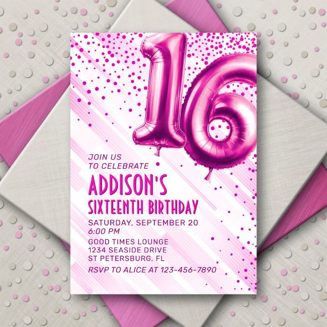 Teen Girls Pink 16th Birthday Invitation (Creator Uploaded)